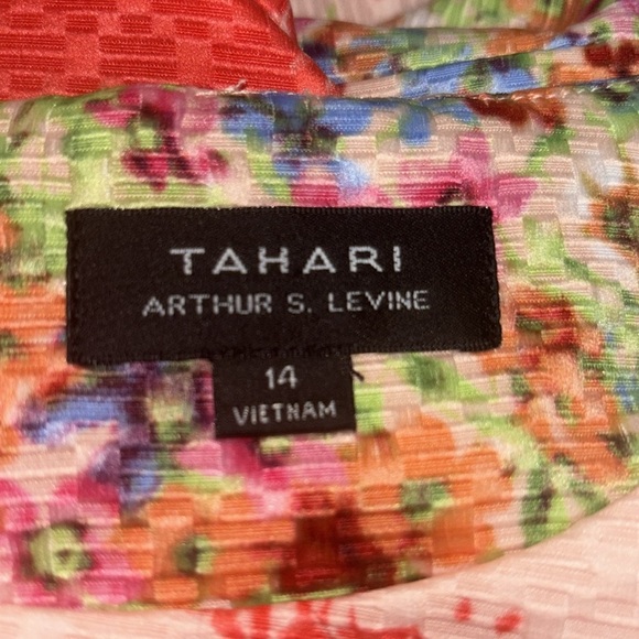 Sz 14 Tahari Arthur Levine Orange/Coral wildflowers sheath dress sleeveless - Picture 7 of 7